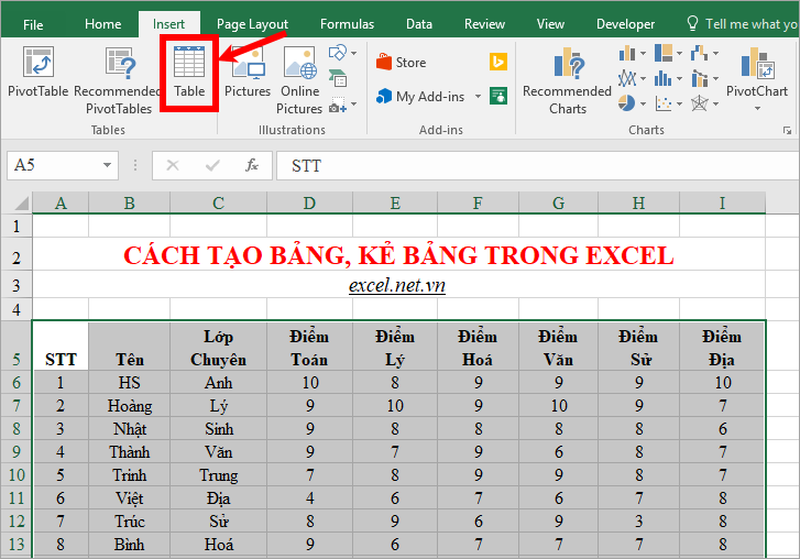 kẻ bảng trong excel-0