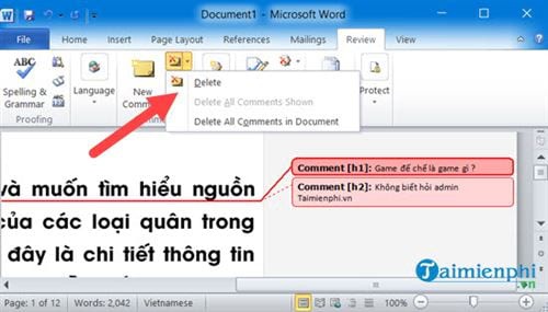 tạo comment trong word-0